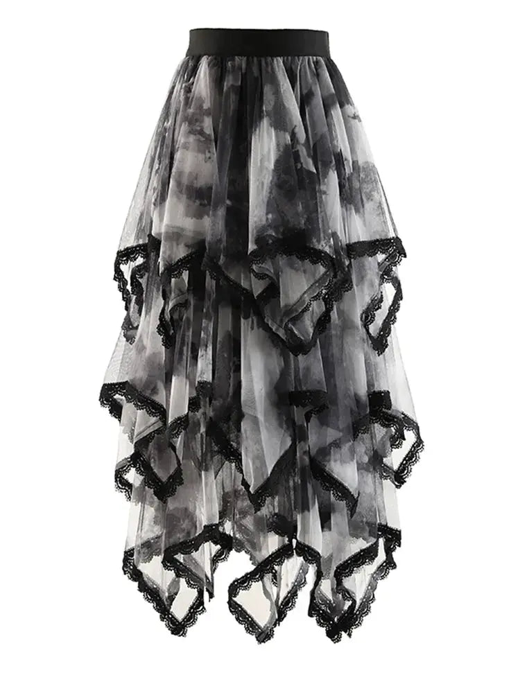 Women's High Elastic Waist Skirt Irregular Ruffles Long Mesh Half-body Fashion Tide New Spring Autumn - Image #3