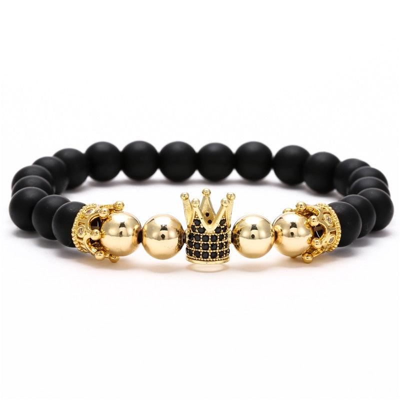 2022 Fashion Micro CZ King crown charm bracelet handmade stretch men&#39;s 8mm Copper beads women bracelet bangle jewelry - Image #18
