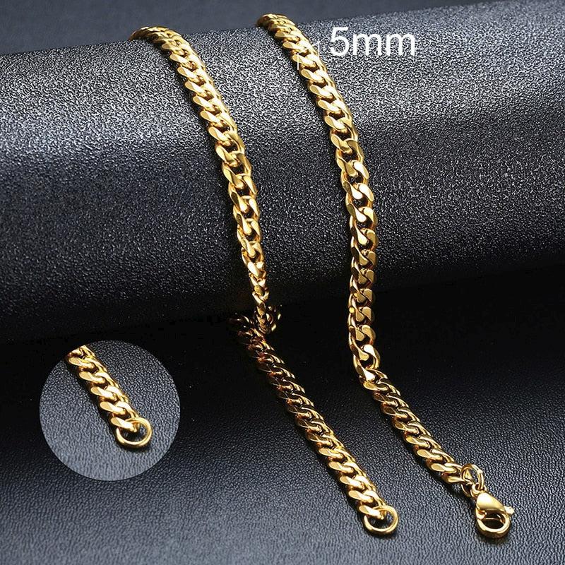 Vnox Cuban Chain Necklace for Men Women, Basic Punk Stainless Steel Curb Link Chain Chokers,Vintage Gold Tone Solid Metal Collar - Image #2