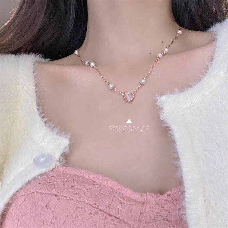 Pink Heart Shape Necklace For Women Fashion Shiny Crystal Pendant Necklace Rhinestone Chain Party Jewelry Gift - Image #20