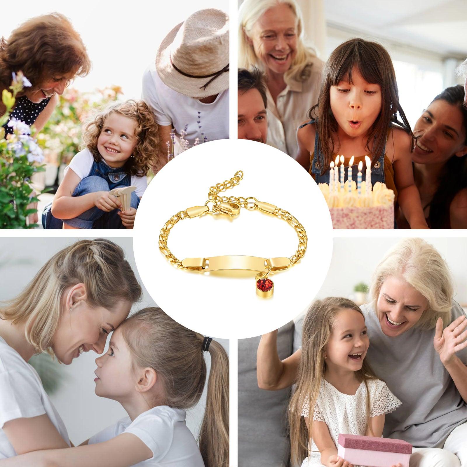 Customized Birthstone Bracelet for Baby, Personalized Stainless Steel Newborn Kids Children ID Name Bracelet, Birthday Gift - Image #18