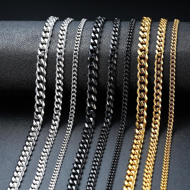 Vnox Cuban Chain Necklace for Men Women, Basic Punk Stainless Steel Curb Link Chain Chokers,Vintage Gold Tone Solid Metal Collar - Image #1