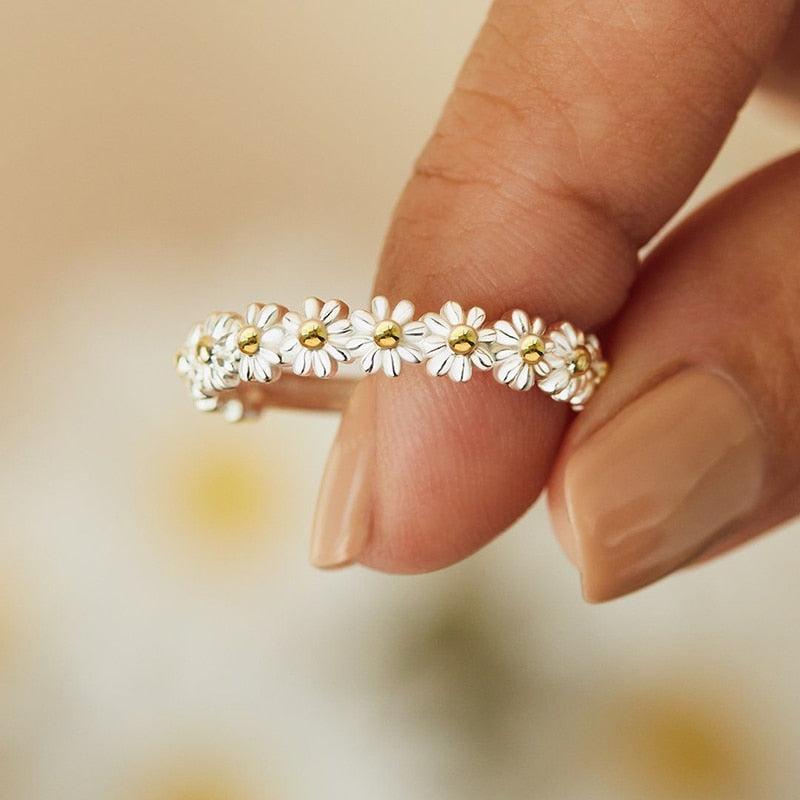Vintage Daisy Rings For Women Cute Flower Ring Adjustable Open Cuff Wedding Engagement Rings Female Jewelry Bague - Image #1