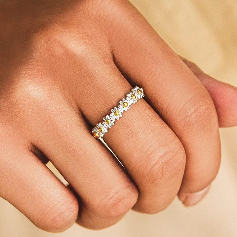 Vintage Daisy Rings For Women Cute Flower Ring Adjustable Open Cuff Wedding Engagement Rings Female Jewelry Bague - Image #7