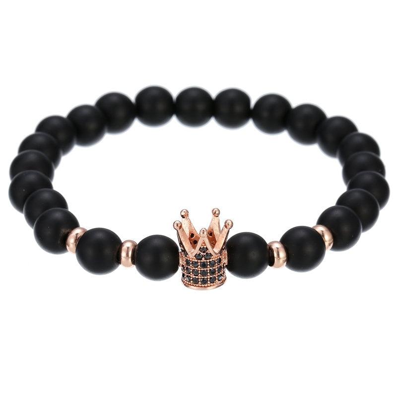 Fashion Micro CZ King crown charm bracelet handmade stretch mens 8mm Copper beads women bangle jewelry - Image #17