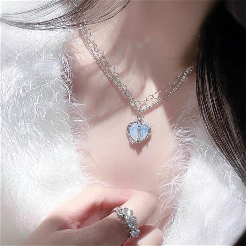 Pink Heart Shape Necklace For Women Fashion Shiny Crystal Pendant Necklace Rhinestone Chain Party Jewelry Gift - Image #14