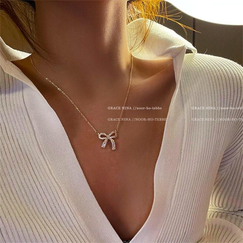 Pink Heart Shape Necklace For Women Fashion Shiny Crystal Pendant Necklace Rhinestone Chain Party Jewelry Gift - Image #3