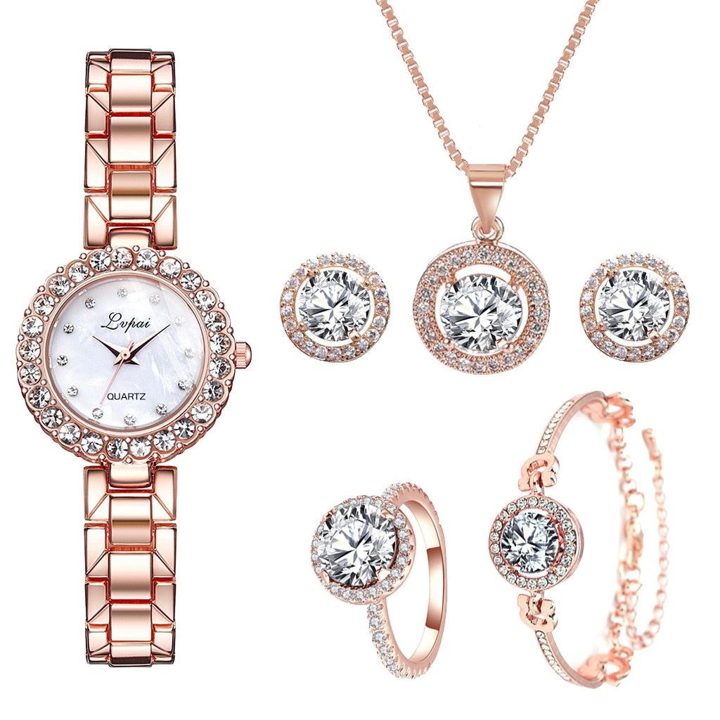 Lvpai Brand 6PCS Watch Set Women Luxury Fashion Ladies Rose Gold Quartz Wristwatches Women Famous Brand Crystal Dress Watches - Image #2