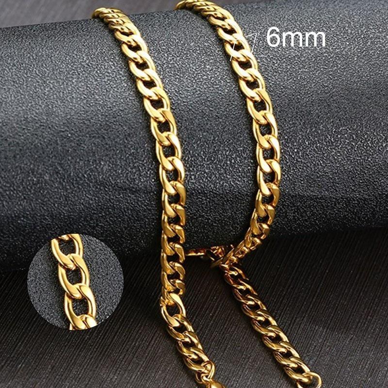 Vnox Men&#39;s Cuban Link Chain Necklace Stainless Steel Black Gold Color Male Choker colar Jewelry Gifts for Him - Image #2