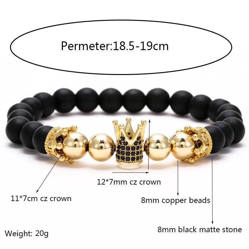 2022 Fashion Micro CZ King crown charm bracelet handmade stretch men&#39;s 8mm Copper beads women bracelet bangle jewelry - Image #19