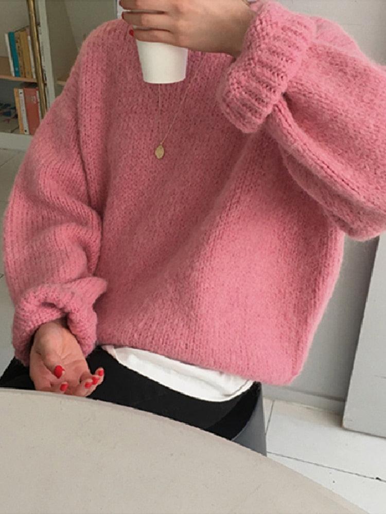 10 Colors Pink Women Sweater Womens Winter Sweaters Pullover Female Knitting Overszie Long Sleeve Loose Knitted Outerwear White - Image #14