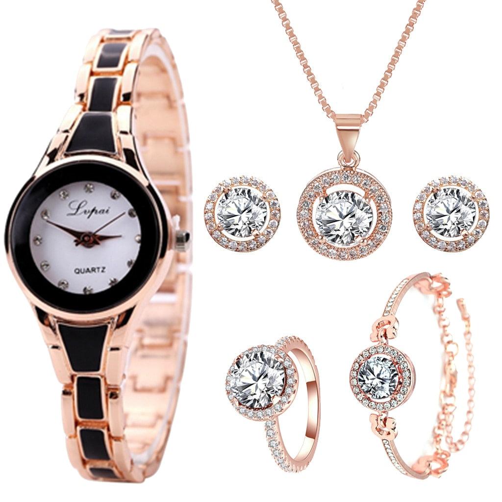 Lvpai Brand 6PCS Watch Set Women Luxury Fashion Ladies Rose Gold Quartz Wristwatches Women Famous Brand Crystal Dress Watches - Image #3