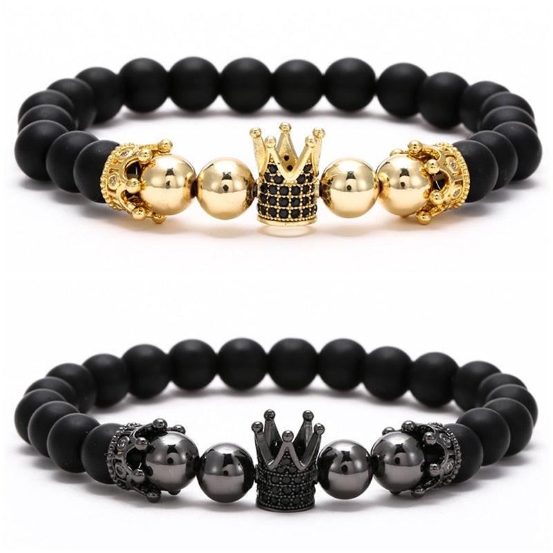 2022 Fashion Micro CZ King crown charm bracelet handmade stretch men&#39;s 8mm Copper beads women bracelet bangle jewelry - Image #1