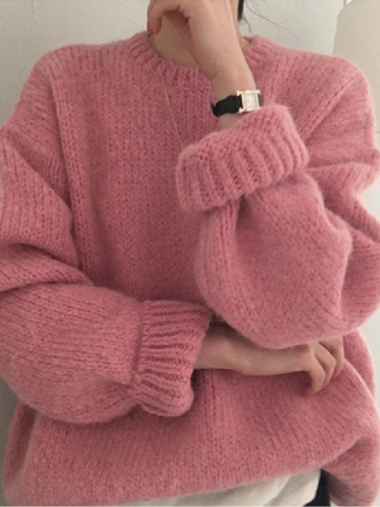10 Colors Pink Women Sweater Womens Winter Sweaters Pullover Female Knitting Overszie Long Sleeve Loose Knitted Outerwear White - Image #12